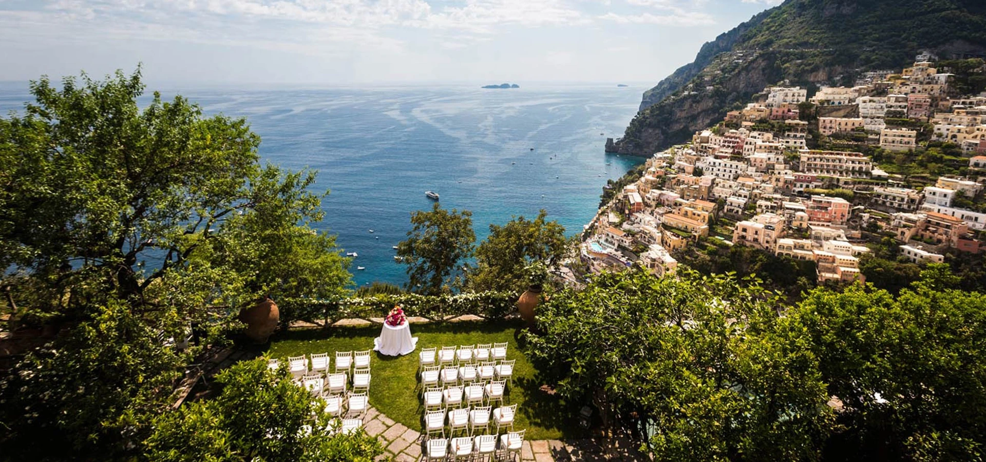 Wedding ceremony in Ravello with panoramic Amalfi Coast and Mediterranean Sea view